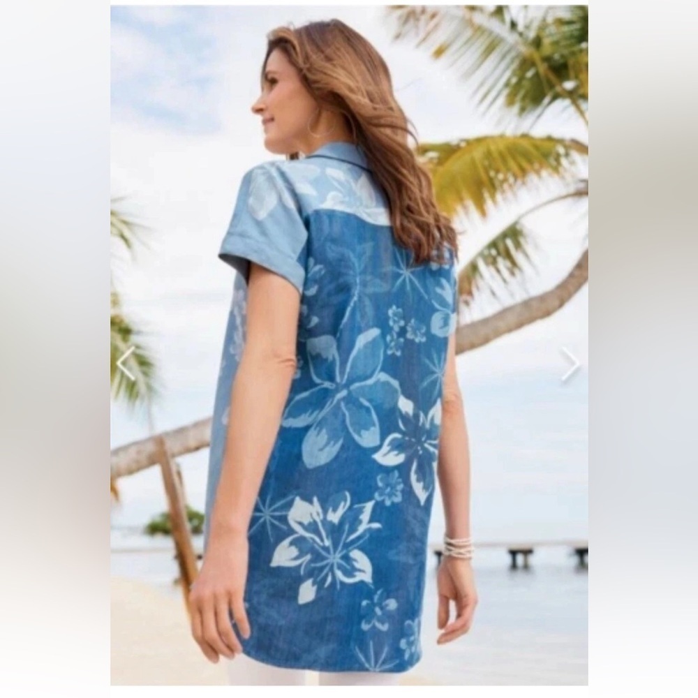 Soft Surroundings Tunic Top Sz L Shirt Women Denim Blue Tencel Chambray Lochlea - Picture 7 of 7